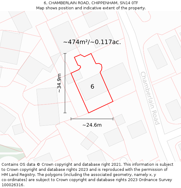 6, CHAMBERLAIN ROAD, CHIPPENHAM, SN14 0TF: Plot and title map