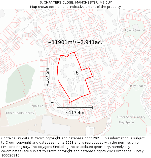 6, CHANTERS CLOSE, MANCHESTER, M9 6UY: Plot and title map