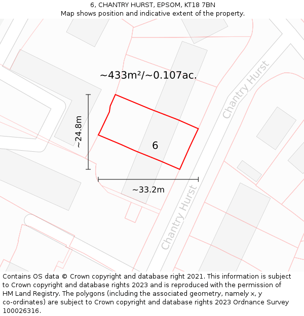 6, CHANTRY HURST, EPSOM, KT18 7BN: Plot and title map