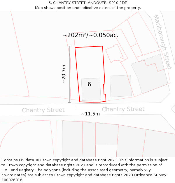 6, CHANTRY STREET, ANDOVER, SP10 1DE: Plot and title map