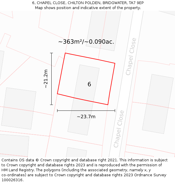 6, CHAPEL CLOSE, CHILTON POLDEN, BRIDGWATER, TA7 9EP: Plot and title map