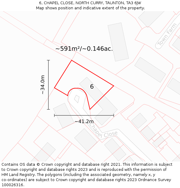 6, CHAPEL CLOSE, NORTH CURRY, TAUNTON, TA3 6JW: Plot and title map