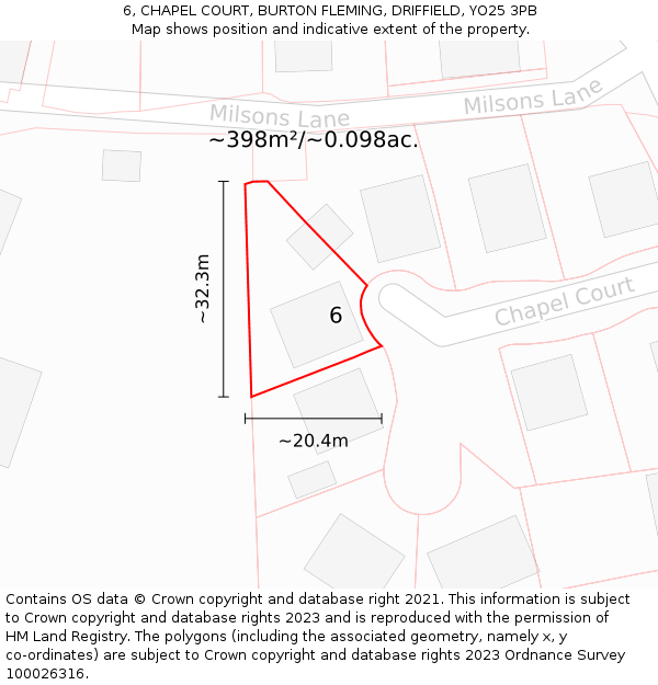 6, CHAPEL COURT, BURTON FLEMING, DRIFFIELD, YO25 3PB: Plot and title map