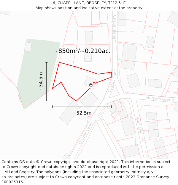 6, CHAPEL LANE, BROSELEY, TF12 5HF: Plot and title map