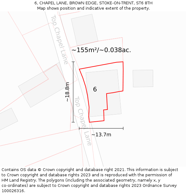 6, CHAPEL LANE, BROWN EDGE, STOKE-ON-TRENT, ST6 8TH: Plot and title map