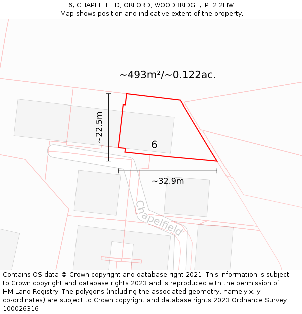 6, CHAPELFIELD, ORFORD, WOODBRIDGE, IP12 2HW: Plot and title map