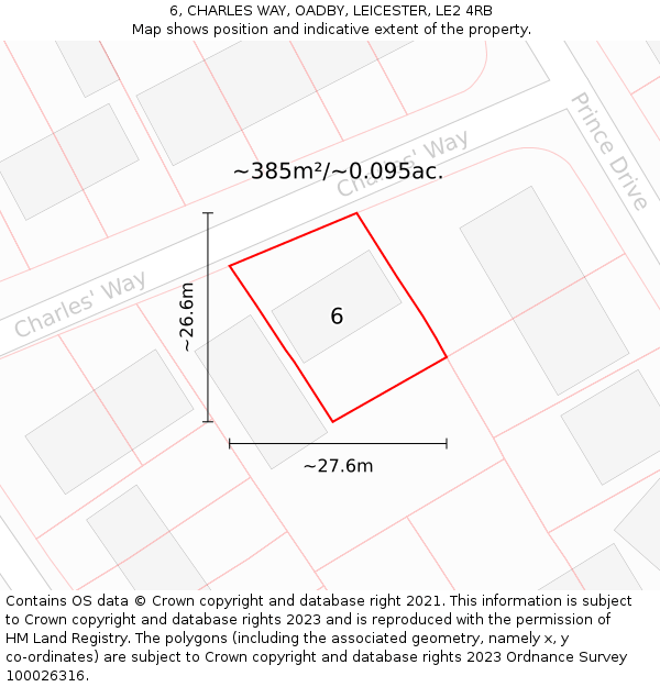 6, CHARLES WAY, OADBY, LEICESTER, LE2 4RB: Plot and title map