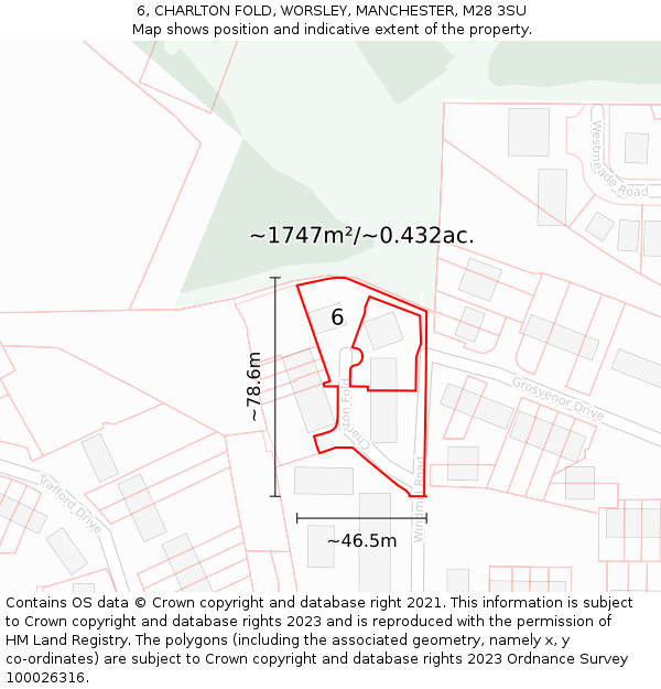 6, CHARLTON FOLD, WORSLEY, MANCHESTER, M28 3SU: Plot and title map