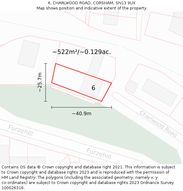 6, CHARLWOOD ROAD, CORSHAM, SN13 9UX: Plot and title map