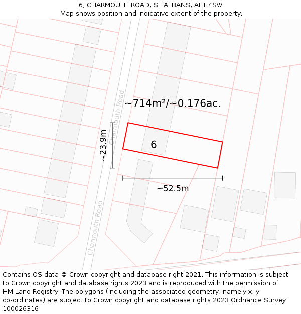 6, CHARMOUTH ROAD, ST ALBANS, AL1 4SW: Plot and title map