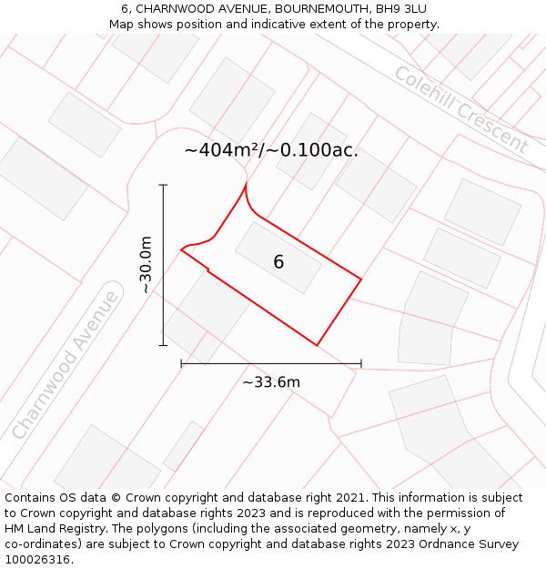 6, CHARNWOOD AVENUE, BOURNEMOUTH, BH9 3LU: Plot and title map