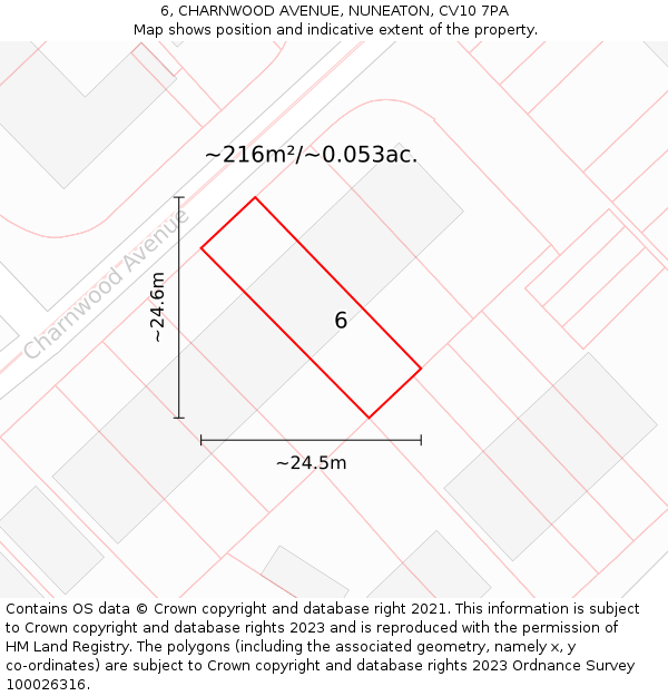 6, CHARNWOOD AVENUE, NUNEATON, CV10 7PA: Plot and title map