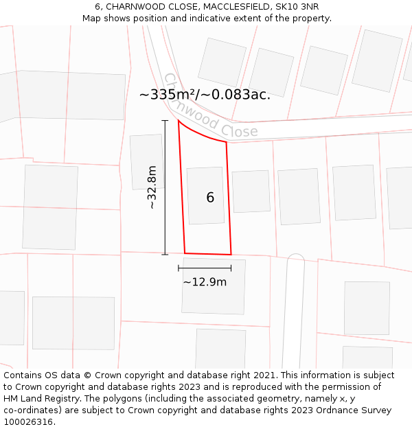 6, CHARNWOOD CLOSE, MACCLESFIELD, SK10 3NR: Plot and title map