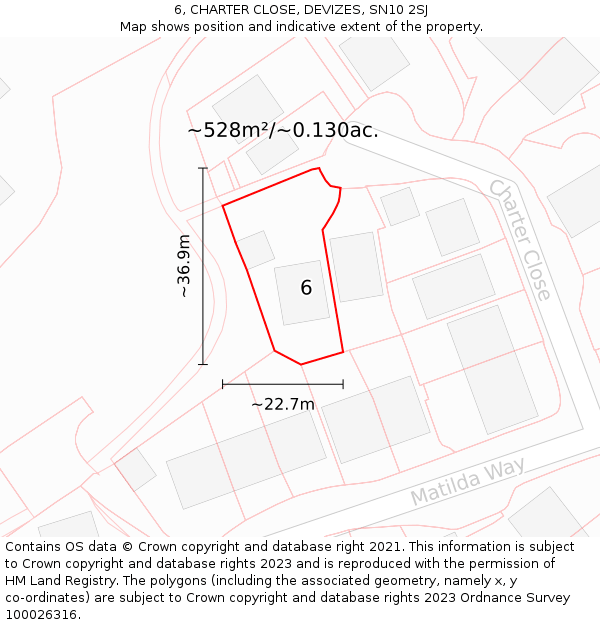 6, CHARTER CLOSE, DEVIZES, SN10 2SJ: Plot and title map