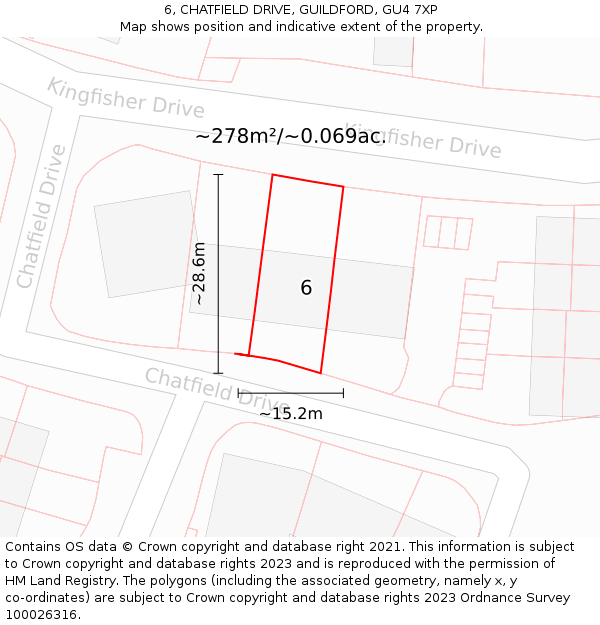 6, CHATFIELD DRIVE, GUILDFORD, GU4 7XP: Plot and title map