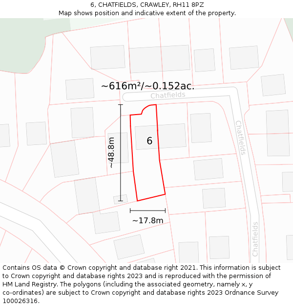 6, CHATFIELDS, CRAWLEY, RH11 8PZ: Plot and title map