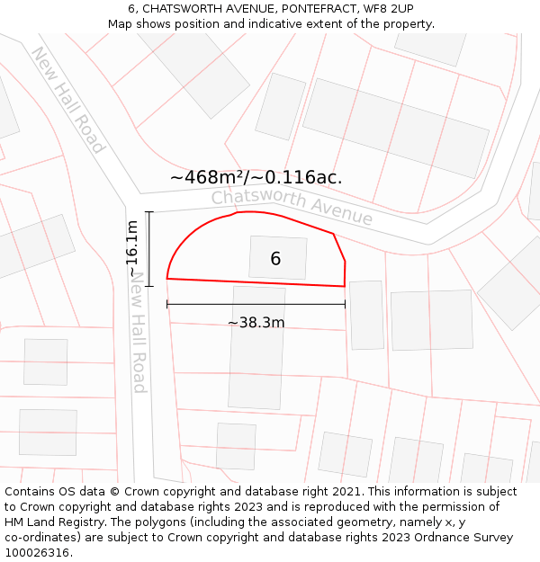 6, CHATSWORTH AVENUE, PONTEFRACT, WF8 2UP: Plot and title map