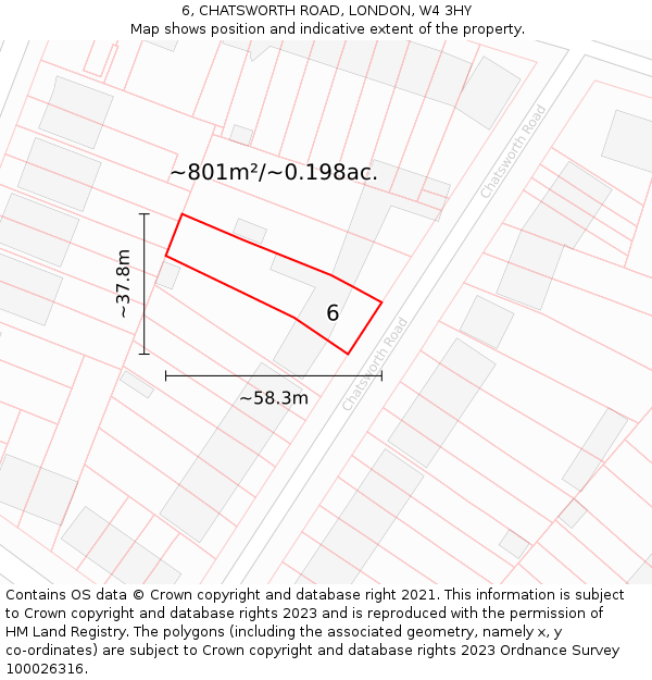 6, CHATSWORTH ROAD, LONDON, W4 3HY: Plot and title map