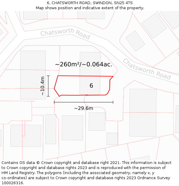 6, CHATSWORTH ROAD, SWINDON, SN25 4TS: Plot and title map