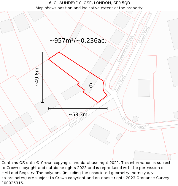 6, CHAUNDRYE CLOSE, LONDON, SE9 5QB: Plot and title map