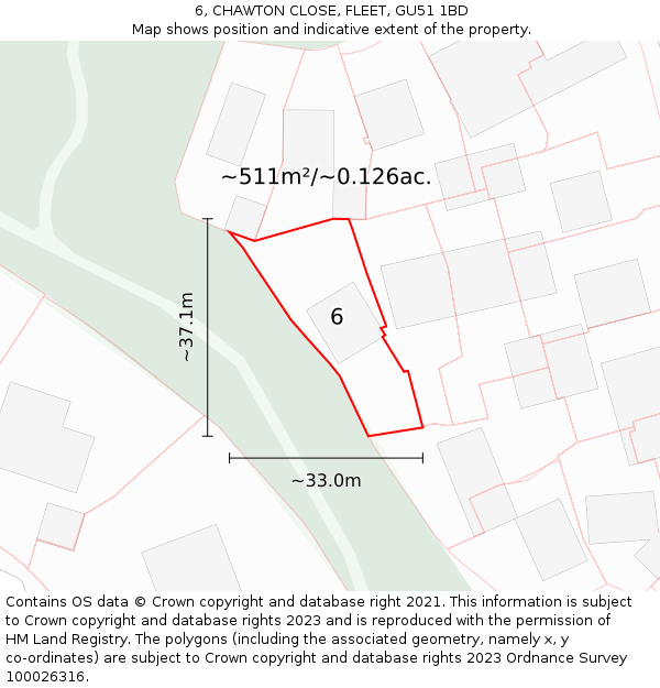 6, CHAWTON CLOSE, FLEET, GU51 1BD: Plot and title map