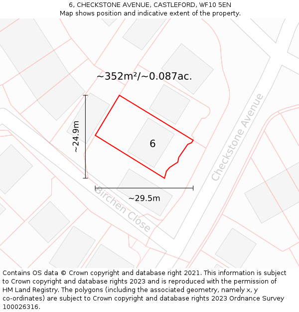 6, CHECKSTONE AVENUE, CASTLEFORD, WF10 5EN: Plot and title map