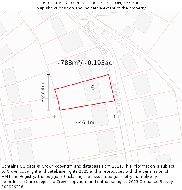 6, CHELMICK DRIVE, CHURCH STRETTON, SY6 7BP: Plot and title map