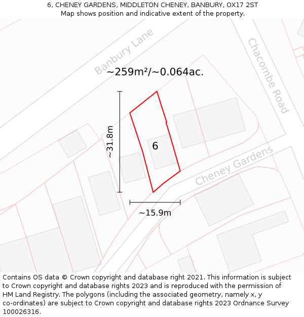 6, CHENEY GARDENS, MIDDLETON CHENEY, BANBURY, OX17 2ST: Plot and title map