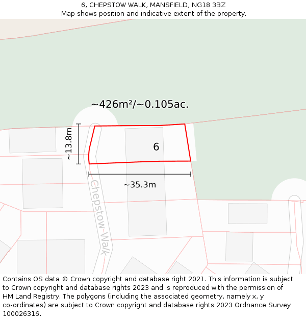 6, CHEPSTOW WALK, MANSFIELD, NG18 3BZ: Plot and title map