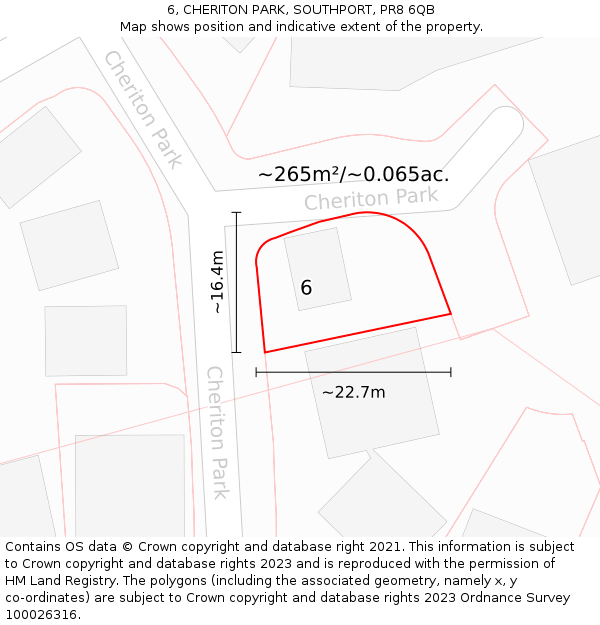 6, CHERITON PARK, SOUTHPORT, PR8 6QB: Plot and title map