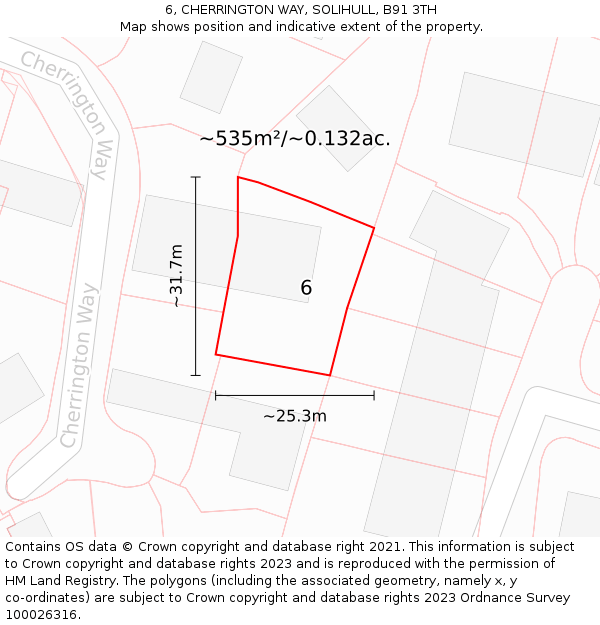 6, CHERRINGTON WAY, SOLIHULL, B91 3TH: Plot and title map