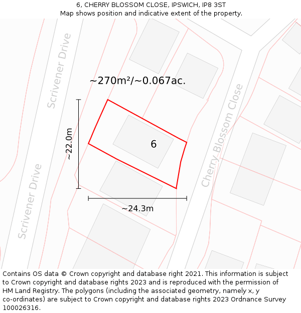 6, CHERRY BLOSSOM CLOSE, IPSWICH, IP8 3ST: Plot and title map