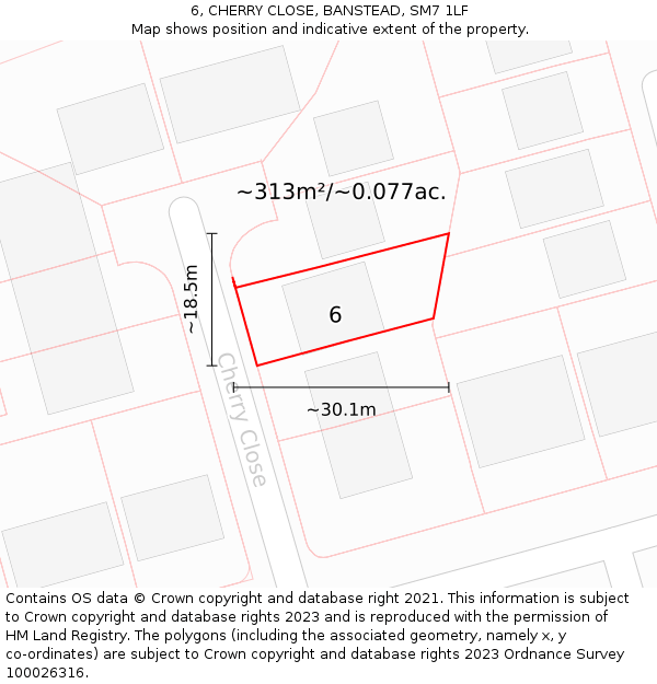 6, CHERRY CLOSE, BANSTEAD, SM7 1LF: Plot and title map