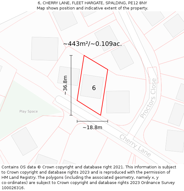 6, CHERRY LANE, FLEET HARGATE, SPALDING, PE12 8NY: Plot and title map