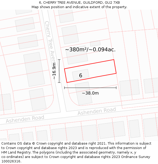 6, CHERRY TREE AVENUE, GUILDFORD, GU2 7XB: Plot and title map