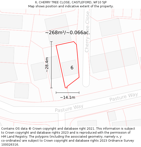 6, CHERRY TREE CLOSE, CASTLEFORD, WF10 5JP: Plot and title map