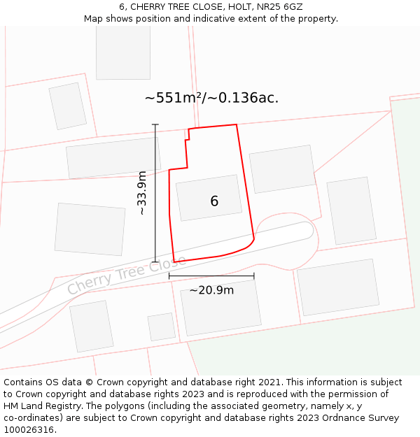 6, CHERRY TREE CLOSE, HOLT, NR25 6GZ: Plot and title map