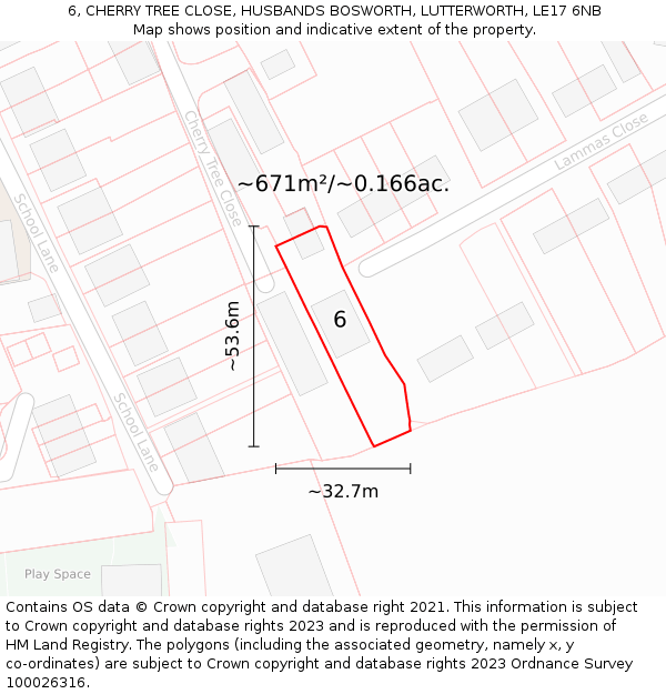 6, CHERRY TREE CLOSE, HUSBANDS BOSWORTH, LUTTERWORTH, LE17 6NB: Plot and title map