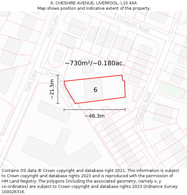 6, CHESHIRE AVENUE, LIVERPOOL, L10 4XA: Plot and title map