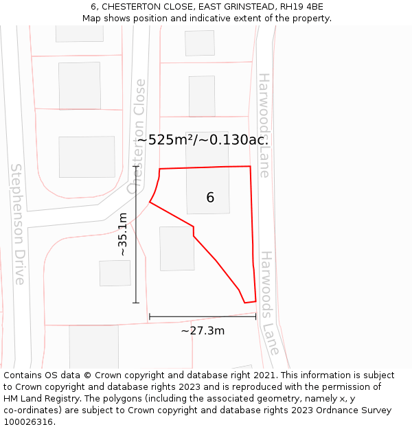 6, CHESTERTON CLOSE, EAST GRINSTEAD, RH19 4BE: Plot and title map