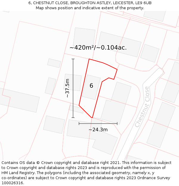 6, CHESTNUT CLOSE, BROUGHTON ASTLEY, LEICESTER, LE9 6UB: Plot and title map