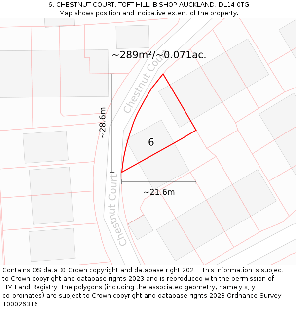 6, CHESTNUT COURT, TOFT HILL, BISHOP AUCKLAND, DL14 0TG: Plot and title map