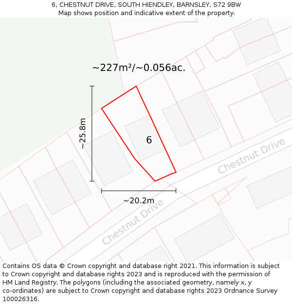 6, CHESTNUT DRIVE, SOUTH HIENDLEY, BARNSLEY, S72 9BW: Plot and title map
