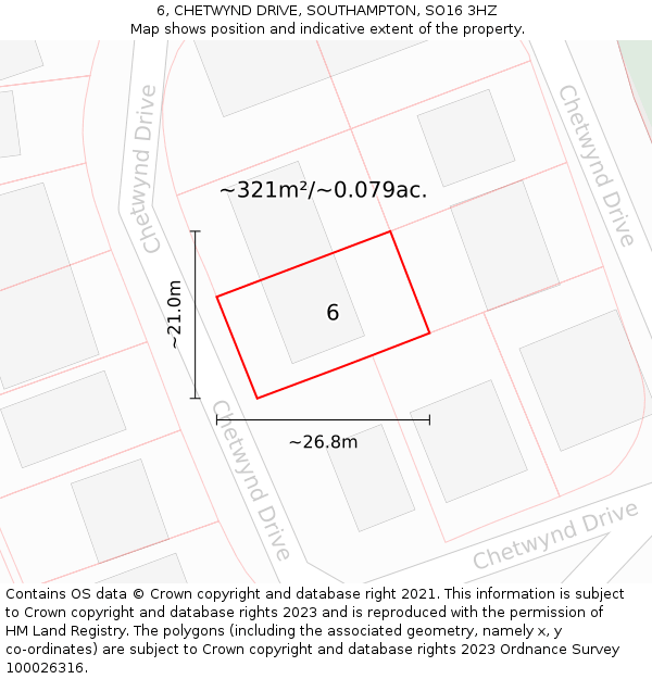 6, CHETWYND DRIVE, SOUTHAMPTON, SO16 3HZ: Plot and title map