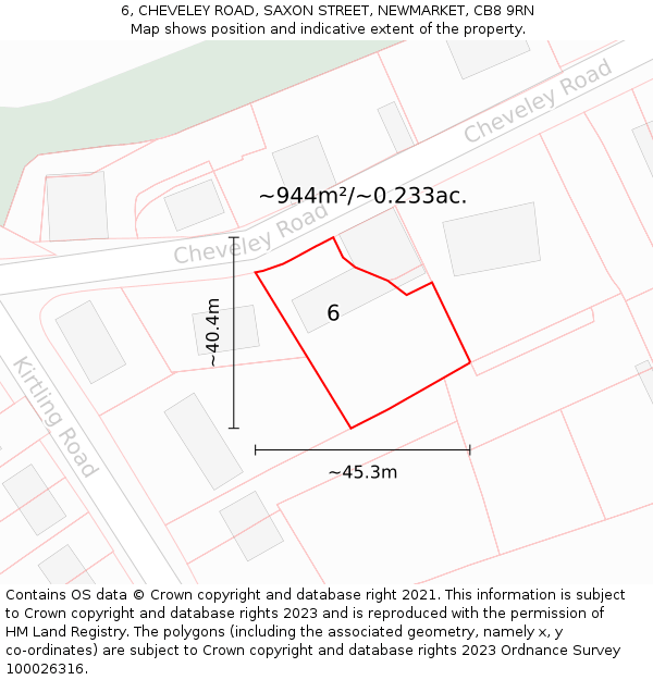 6, CHEVELEY ROAD, SAXON STREET, NEWMARKET, CB8 9RN: Plot and title map