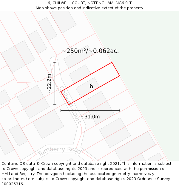 6, CHILWELL COURT, NOTTINGHAM, NG6 9LT: Plot and title map