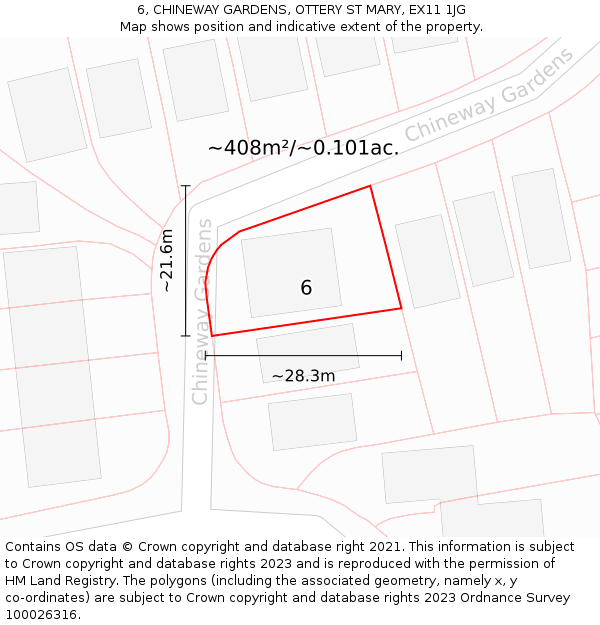 6, CHINEWAY GARDENS, OTTERY ST MARY, EX11 1JG: Plot and title map