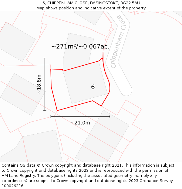 6, CHIPPENHAM CLOSE, BASINGSTOKE, RG22 5AU: Plot and title map