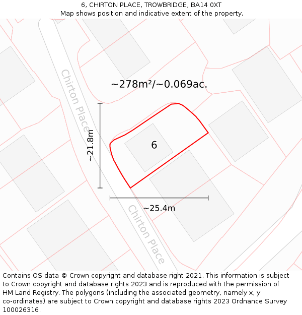 6, CHIRTON PLACE, TROWBRIDGE, BA14 0XT: Plot and title map