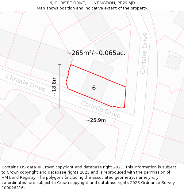 6, CHRISTIE DRIVE, HUNTINGDON, PE29 6JD: Plot and title map